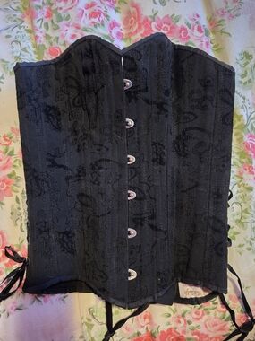 Black Brocade Lace-Up Corset Bodysuit - Classic Feminine Shape